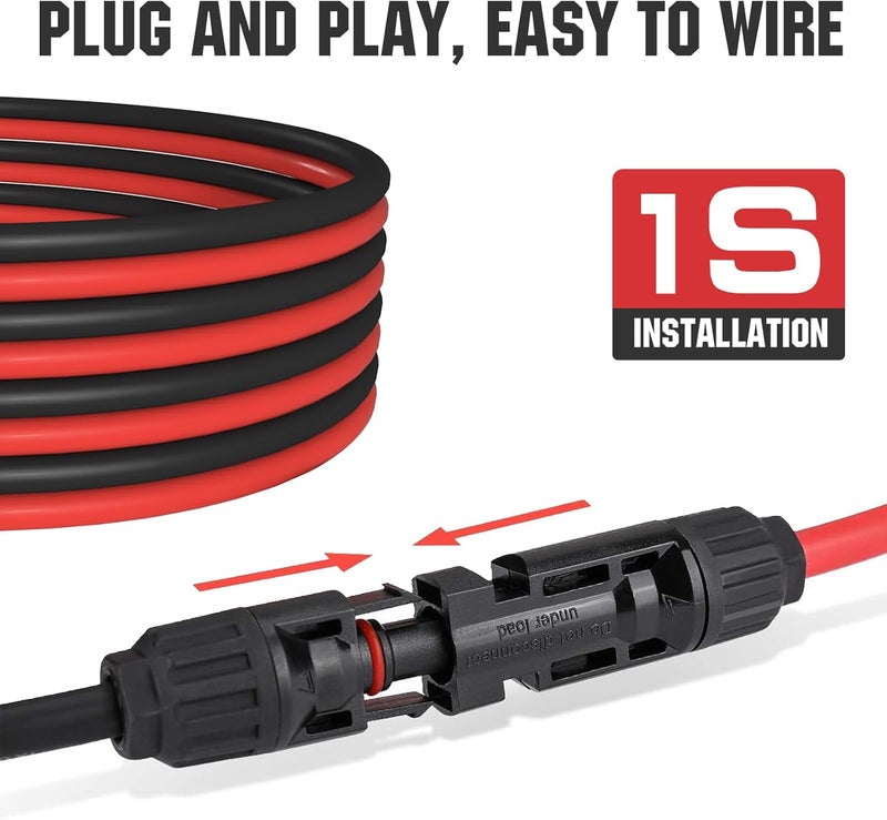 ECO-WORTHY 20FT 10AWG Solar Extension Cable 30A/1000V DC, IP67 Waterproof with Compatible Quick Connectors (Red+Black) for Solar Panels, Controllers, Off-Grid Systems - Image 5
